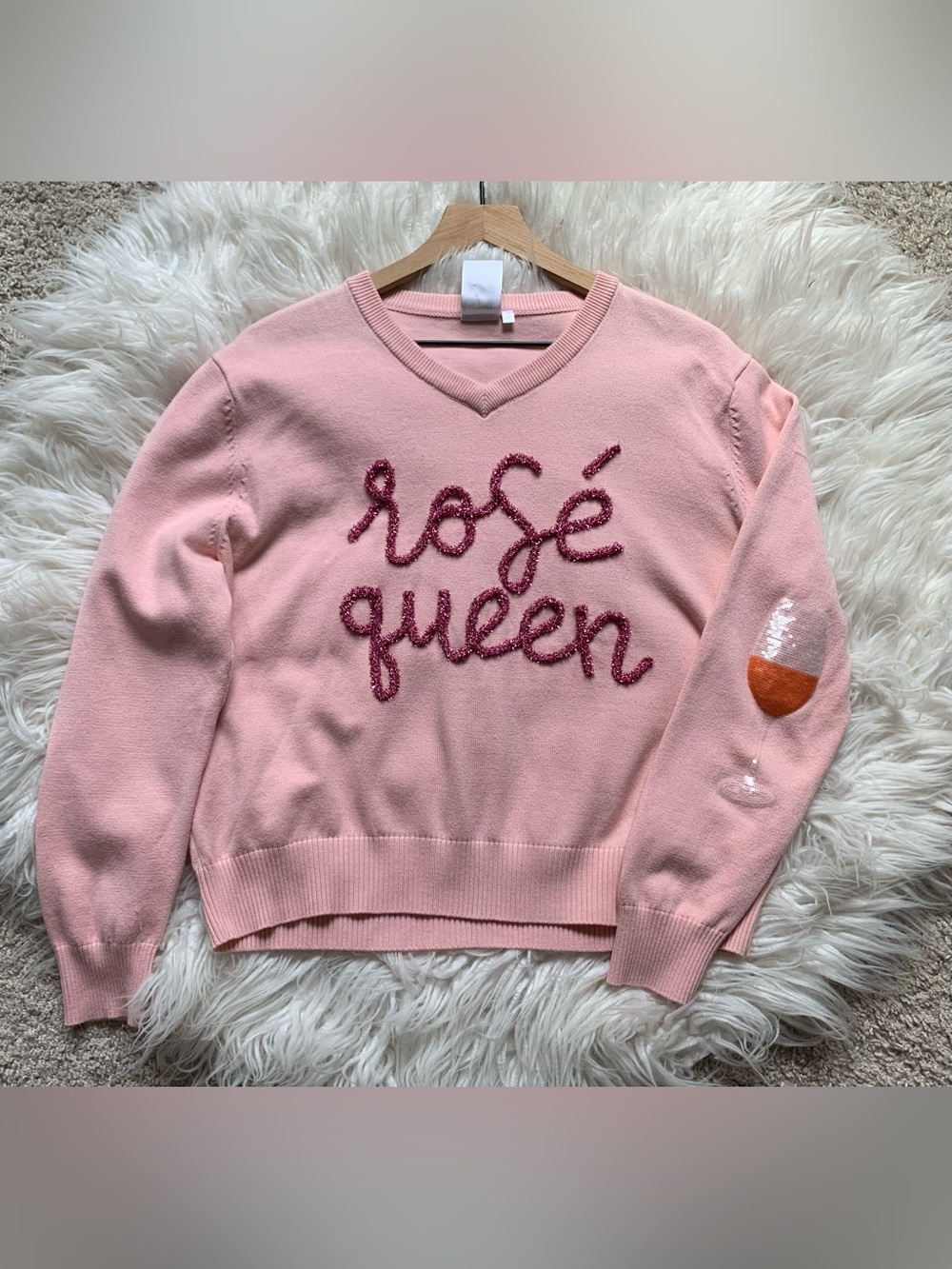QUEEN OF SPARKLES Rose Queen Embellished Sweater Pink Size Small